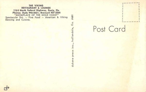 Dania Florida The Viking Restaurant and Lounge Interior Postcard JE229451 - Image 2