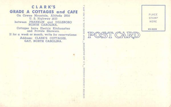 Gay North Carolina Clark's Cottages Cowee Mountain Vintage Postcard JE229487 - Image 2