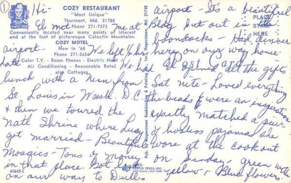 Thurmont Maryland Cozy Restaurant Motel Vintage Postcard JE229523 - Image 2