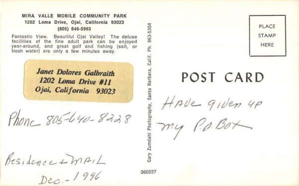 Ojai California Mira Valle Mobile Park Swimming Pool Vintage Postcard JE229525 - Image 2