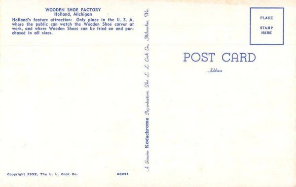 Holland Michigan Wooden Shoe Factory Vintage Postcard JE229576 - Image 2