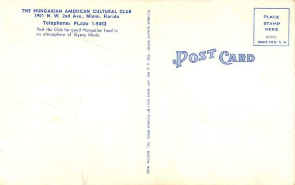 Miami Florida Hungarian American Cultural Club Linen Vintage Postcard JE229583 - Image 2