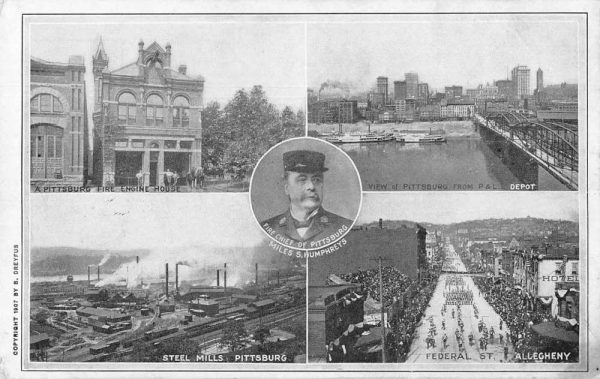 Pittsburg Pennsylvania Fire Chief Steel Mills Parade Scene Postcard JE229670