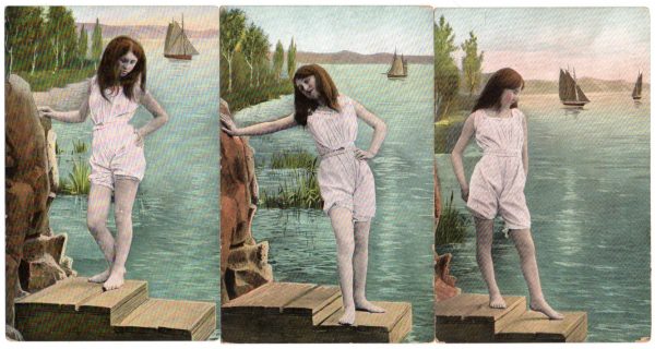 Set of 6 Bathing Beauty Comic Getting in Water Vintage Postcard JE229792