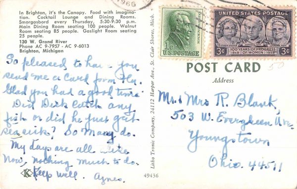 Brighton Michigan The Canopy Restaurant Dining Room Vintage Postcard JE229801 - Image 2
