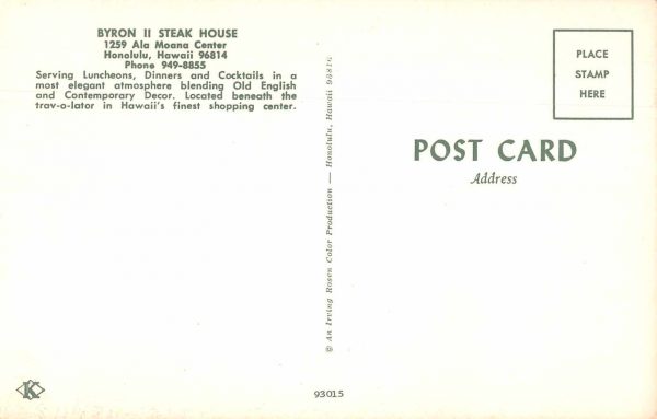 Honolulu Hawaii Byron II Steak House Interior Vintage Postcard JE229803 - Image 2