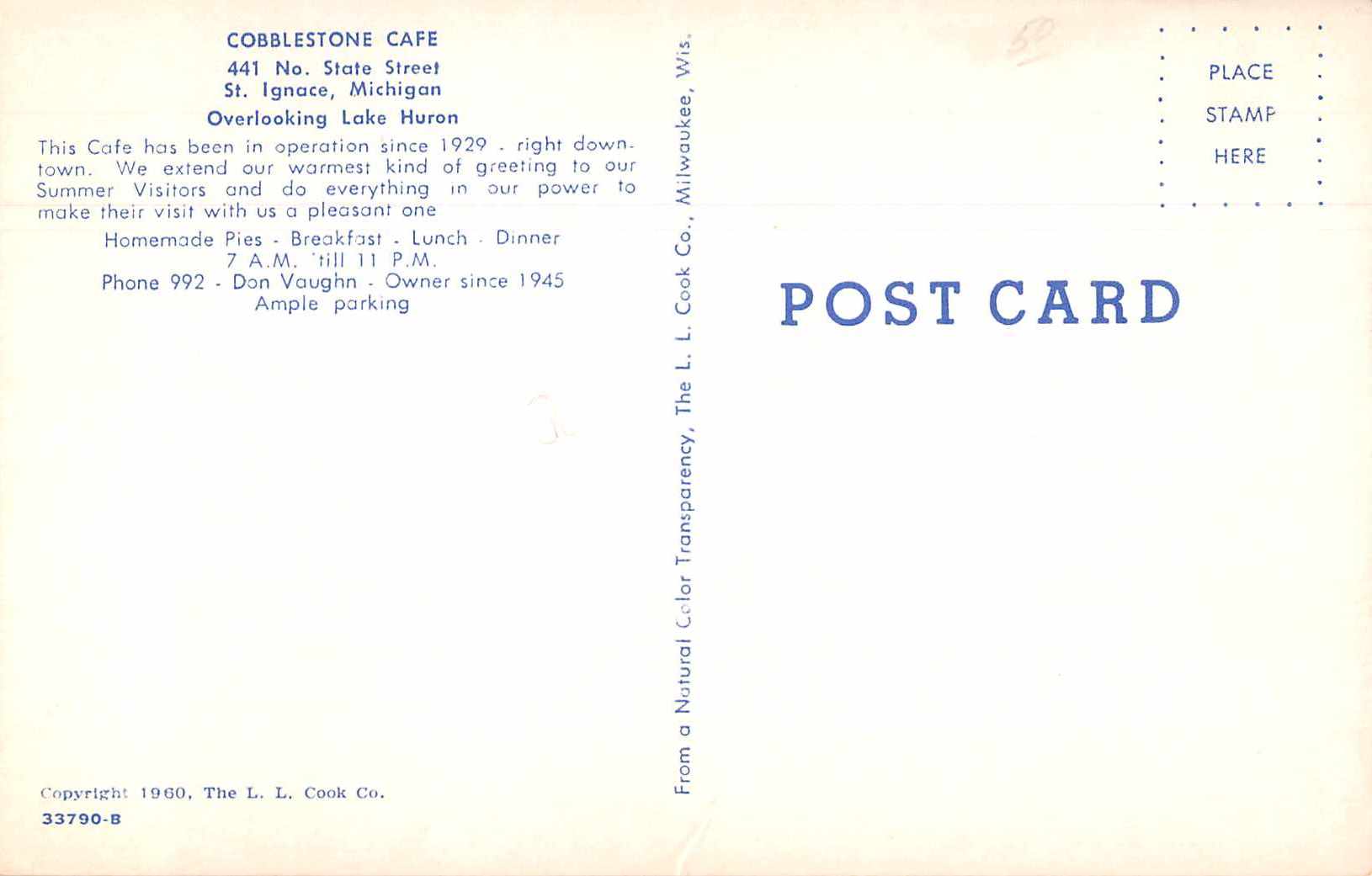 St Ignace Michigan Cobblestone Cafe Exterior Vintage Postcard JE229807 ...