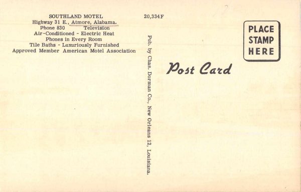 Atmore Alabama Southland Motel Vintage Postcard JE229839 - Image 2