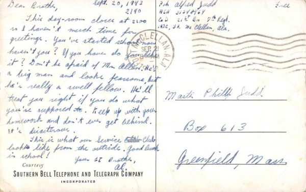 Anniston Alabama Fort McClellan White Men's Service Club Postcard JE229853 - Image 2