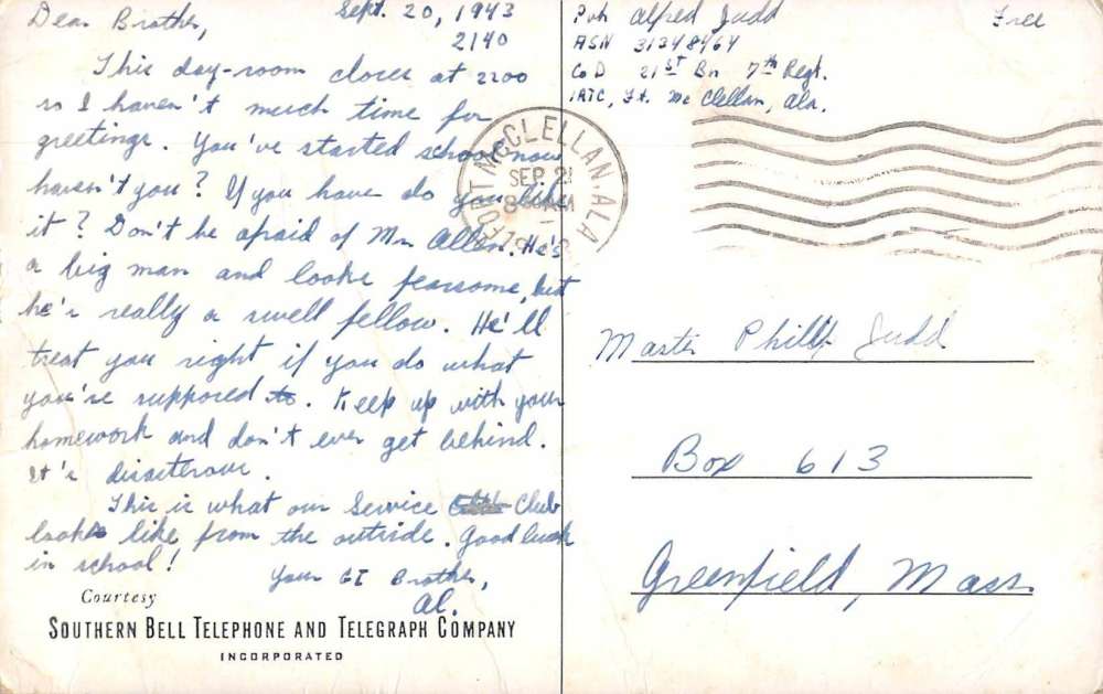 Anniston Alabama Fort McClellan White Men's Service Club Postcard JE229853 - Image 2