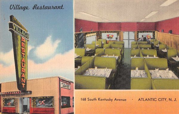 Atlantic City New Jersey Village Restaurant Linen Vintage Postcard JE229872