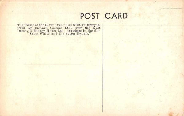 Olympia House of the Seven Dwarfs Snow White Disney Vintage Postcard JF686731 - Image 2