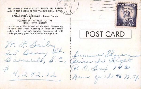 Cocoa Florida Harvey's Groves Juice Bar Vintage Postcard JF686290 - Image 2