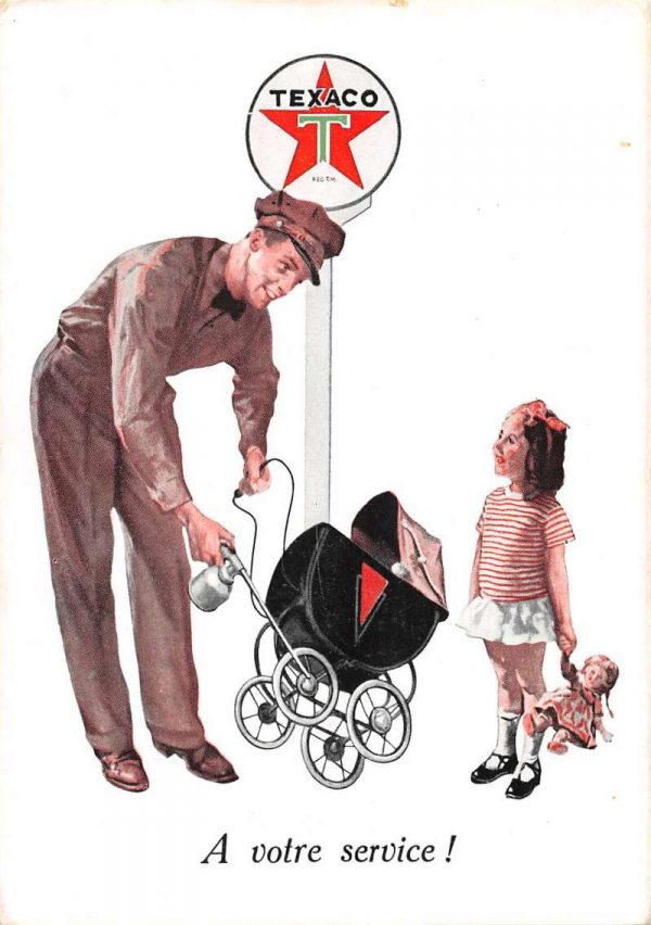 French Texaco Service Station Oiling Doll Stroller Vintage Postcard JF686367