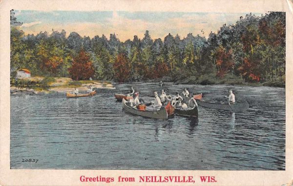 Neillsville Wisconsin Greetings Canoeing Vintage Postcard JF686379