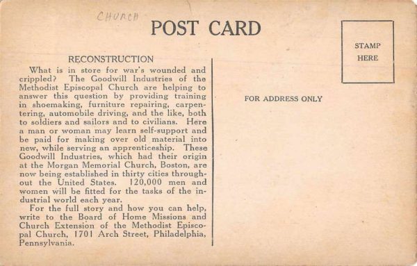 Philadelphia Pennsylvania Methodist Church Wounded Veterans Postcard JF686418 - Image 2