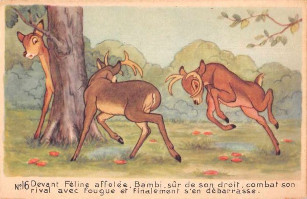 Disney Bambi Fighting Deer Vintage Postcard JF686469