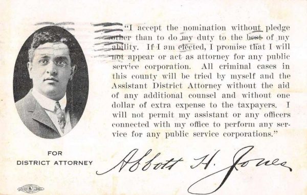 Political District Attorney Election Abbott Jones Private Mail Postcard JF686516