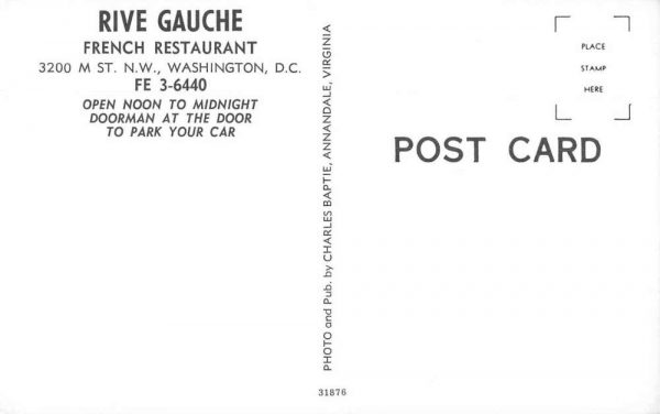 Washington DC Rive Gauche French Restaurant Vintage Postcard JF686579 - Image 2