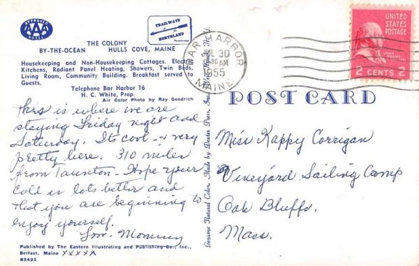 Hulls Cove Maine The Colony Cottages Aerial View Vintage Postcard JF686606 - Image 2