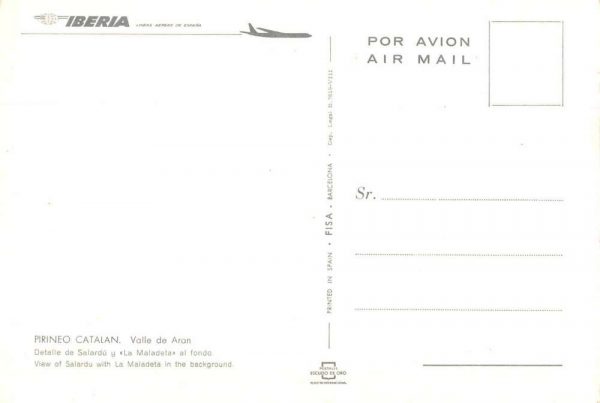 Iberia Airlines Valle de Aran Salardu Vintage Postcard JF686624 - Image 2