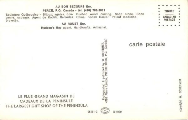 Perce Canada Au Bon Gift Shop Kodak Film Vintage Postcard JF686644 - Image 2
