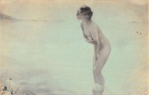Female nude appears to be standing in water risque related antique pc ZC548877