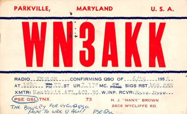 Parkville Maryland WN3AKK QSL Radio Card Vintage Postcard JF686657