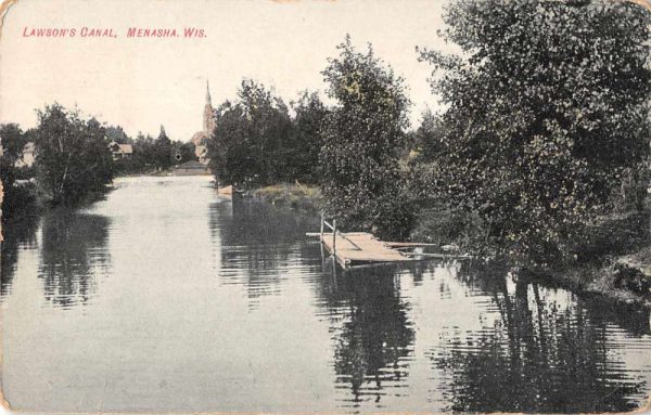 Menasha Wisconsin Lawson's Canal Scenic View Vintage Postcard JF686685