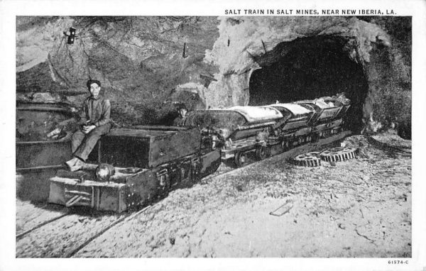 New Iberia Louisiana man on salt train in Salt Mines antique pc ZB548040