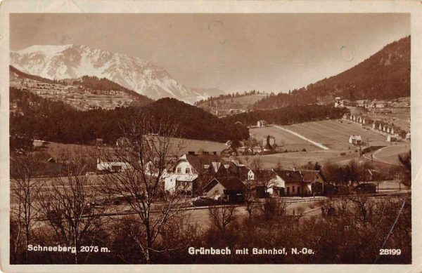 Schneeberg Grunbach mit Bahnhof Train Station Real Photo Vintage Postcard JF686796
