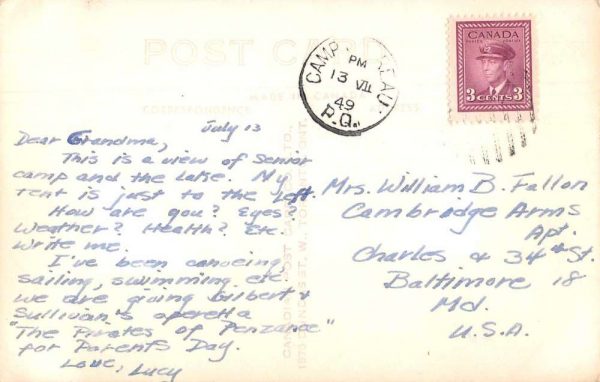 Camp Quareau Quebec Canada Senior Camp Real Photo Vintage Postcard JF686813 - Image 2