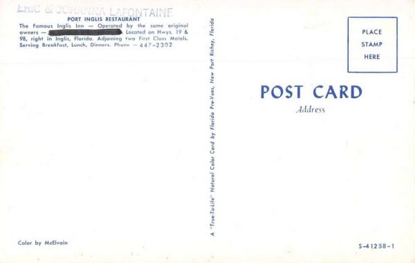 Inglis Florida Port Inglis Restaurant Vintage Postcard JF686846 - Image 2