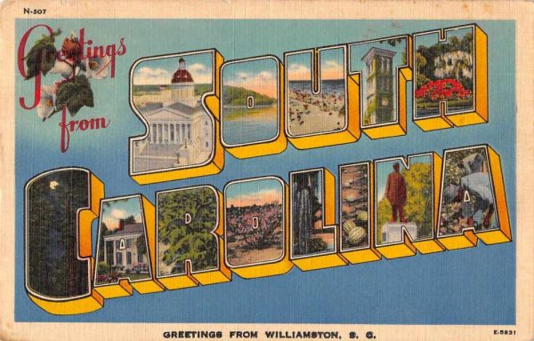 Williamston South Carolina Greetings USS Proteus Postmark Vintage Postcard JF686854
