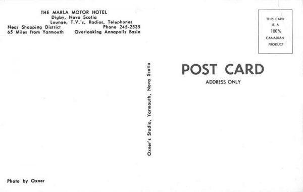 Digby Nova Scotia Canada Marla Motor Hotel Vintage Postcard JF686892 - Image 2
