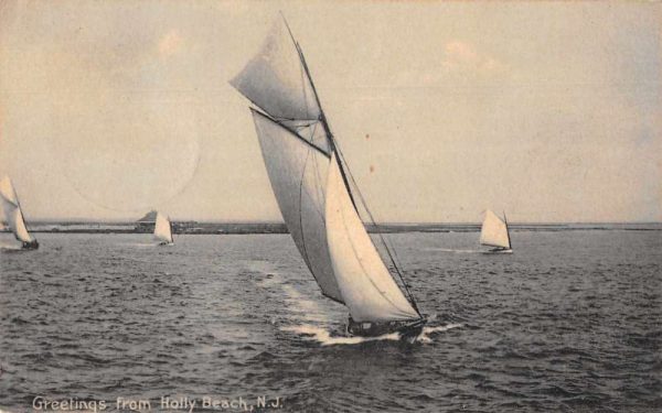 Holly Beach New Jersey Greetings Ship Sailboats Vintage Postcard JF686948