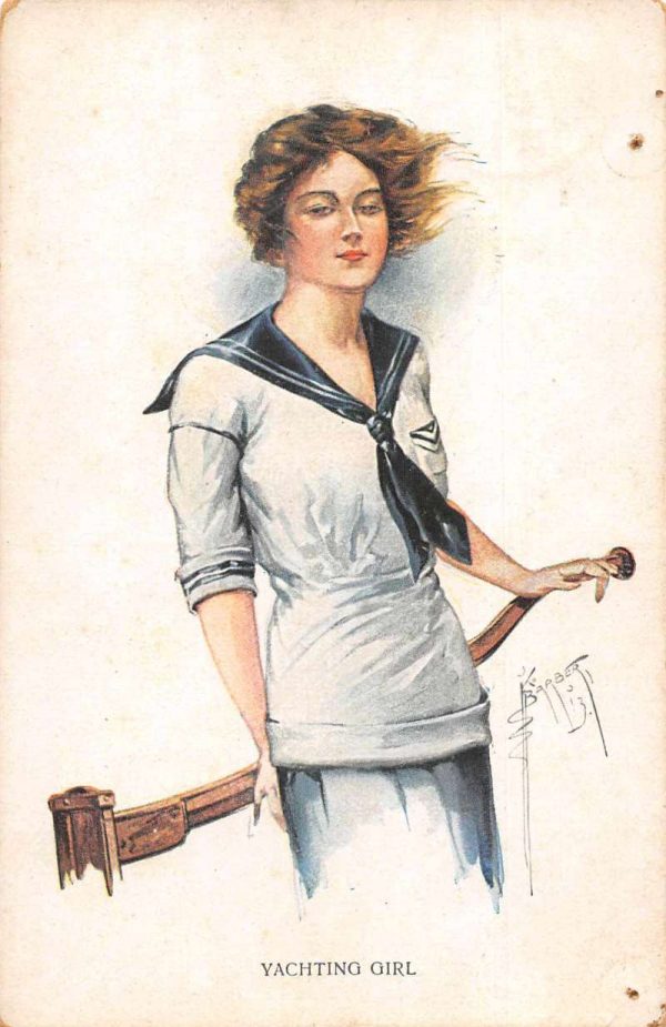 "Yachting Girl" Woman Sailor Artist Signed Vintage Postcard JF686949