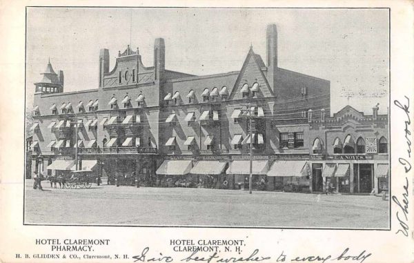 Claremont New Hampshire Hotel Claremont Street Scene Vintage Postcard JF686963