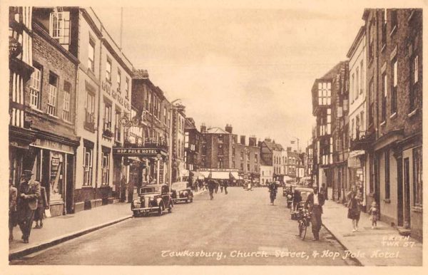 Tewkesbury England Church Street Hop Pole Hotel Vintage Postcard JF235004