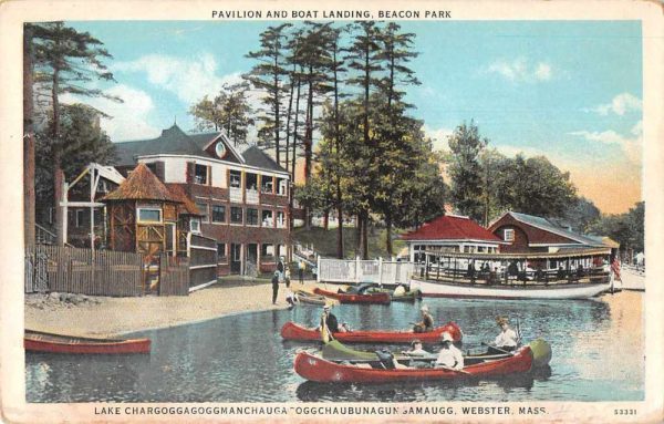Webster Massachusetts Beacon Park Pavilion and Boat Landing Postcard JF235063