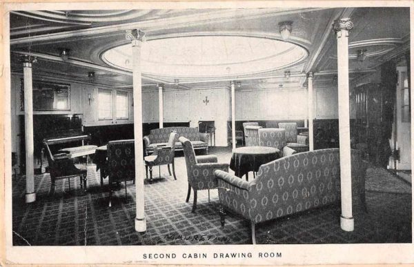 Steamship Interior Second Cabin Drawing Room Vintage Postcard JF235109