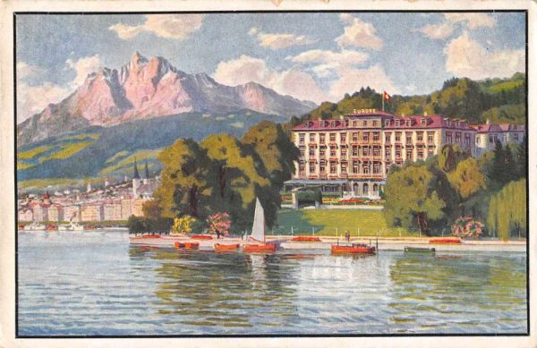 Lucerne Switzerland Grand Hotel Europe Vintage Postcard JF235132