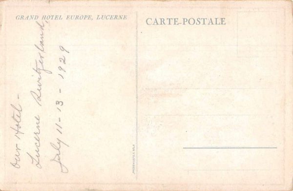 Lucerne Switzerland Grand Hotel Europe Vintage Postcard JF235132 - Image 2