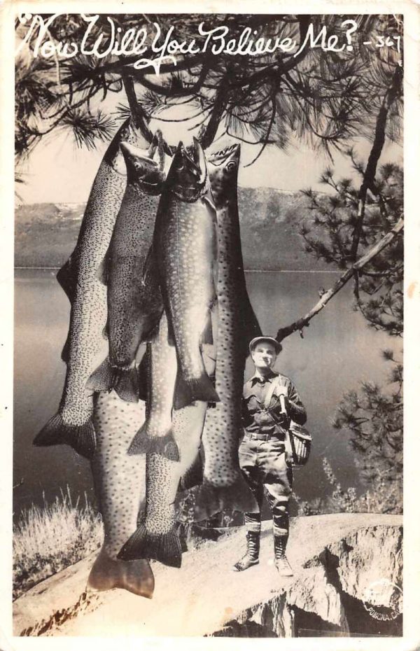 Big Bear Lake California Fishing Exaggeration Real Photo Postcard JF235138