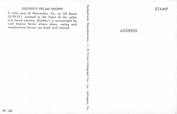 Warrenton Virginia Stuckey's Pecan Shoppe Texaco Gas Station Postcard JE229876 - Image 2
