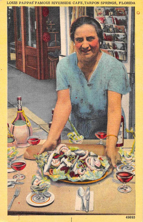 Tarpon Springs Florida Pappas' Riverside Cafe Vintage Postcard JE229890