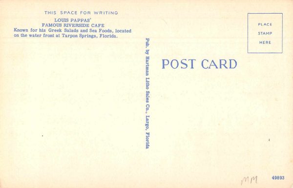 Tarpon Springs Florida Pappas' Riverside Cafe Vintage Postcard JE229890 - Image 2
