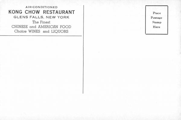 Glen Falls New York Kong Chow Chinese Restaurant Vintage Postcard JE229904 - Image 2