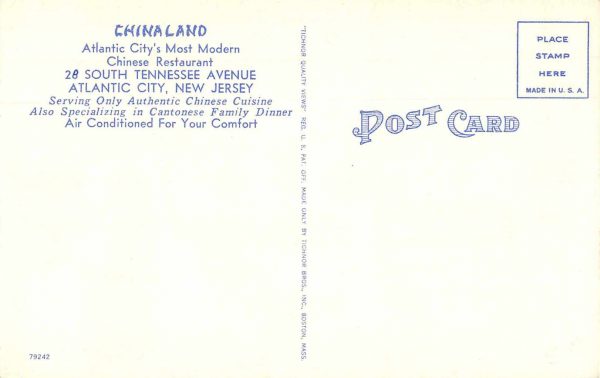 Atlantic City New Jersey China Land Chinese Restaurant Vintage Postcard JE229913 - Image 2