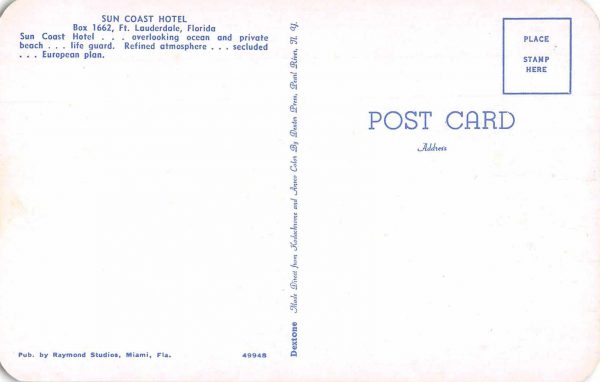 Fort Lauderdale Florida Sun Coast Hotel Bar and Dining room Postcard JE229914 - Image 2